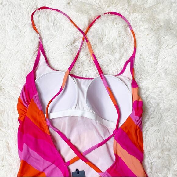 Figleaves Sao Paulo Stripe Non Wired Strappy Tummy Control Swimsuit Pink Size 12 - Picture 4 of 10